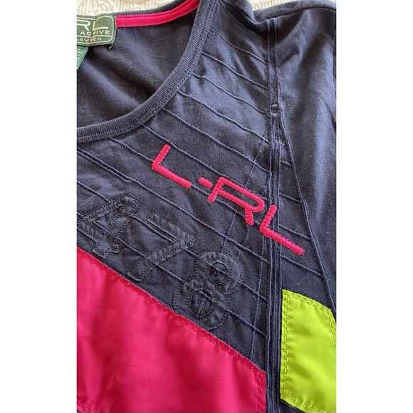 LRL Ralph Lauren Active Colorful Patch L/S Embroidered Top Lady Size XL - Picture 4 of 11
